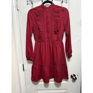 J.Crew Mercantile Long Sleeve Button‎ Front Tiered Ruffle Dress Womens 00 Red